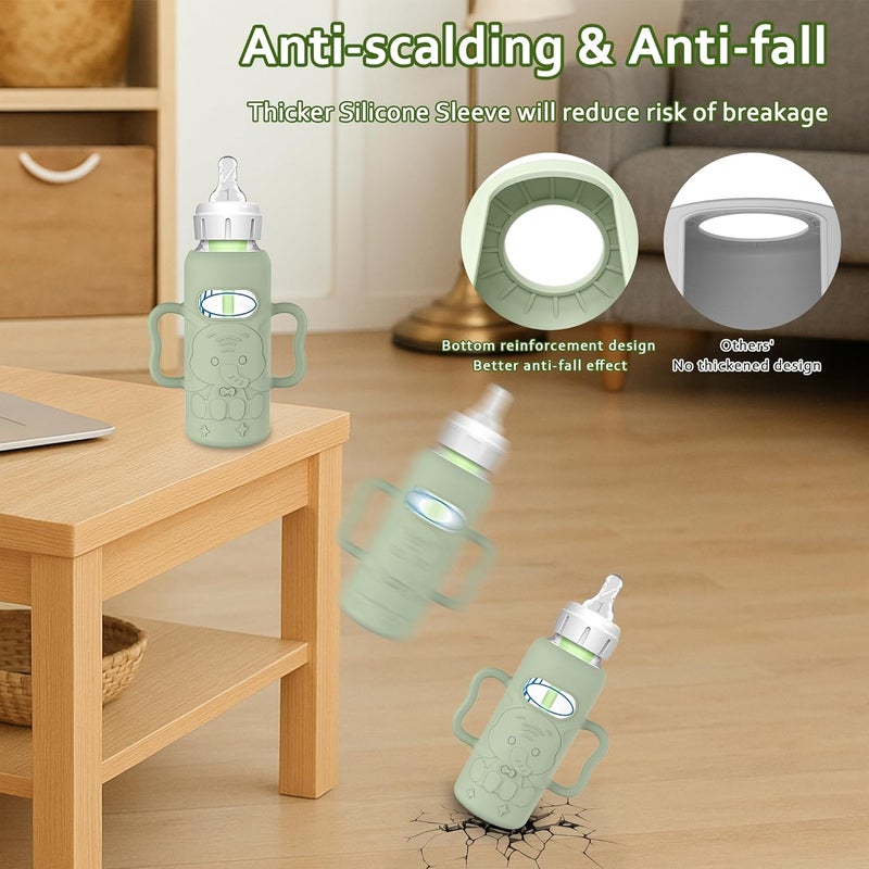 KingKam 4 Pack Silicone Sleeves for Dr. Brown's Glass Baby Bottles, Drop Protection Bottle Sleeves with Handles, Compatible with Dr. Brown's Anti-Colic Options+ Narrow Glass Baby Bottles, 8 oz/250 mL - Image 3